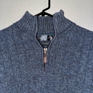 Oscar de la Renta Ribbed Navy Blue Pullover 1/4 Zip Sweater Mens XL